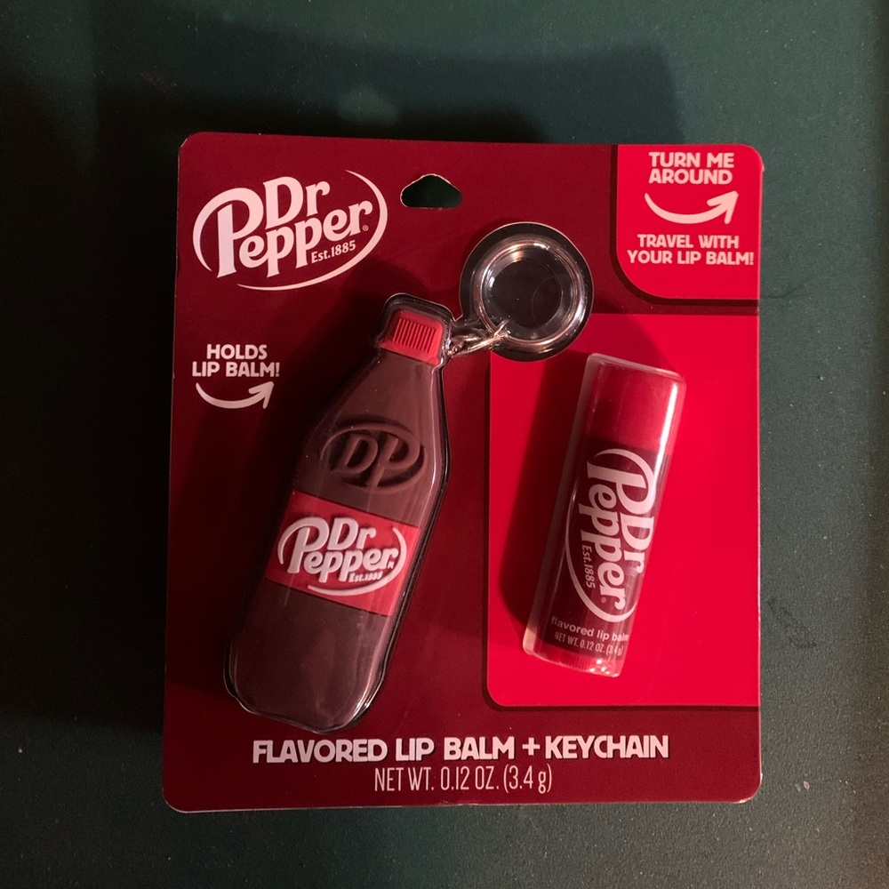 -Dr Pepper lip balm and keychain